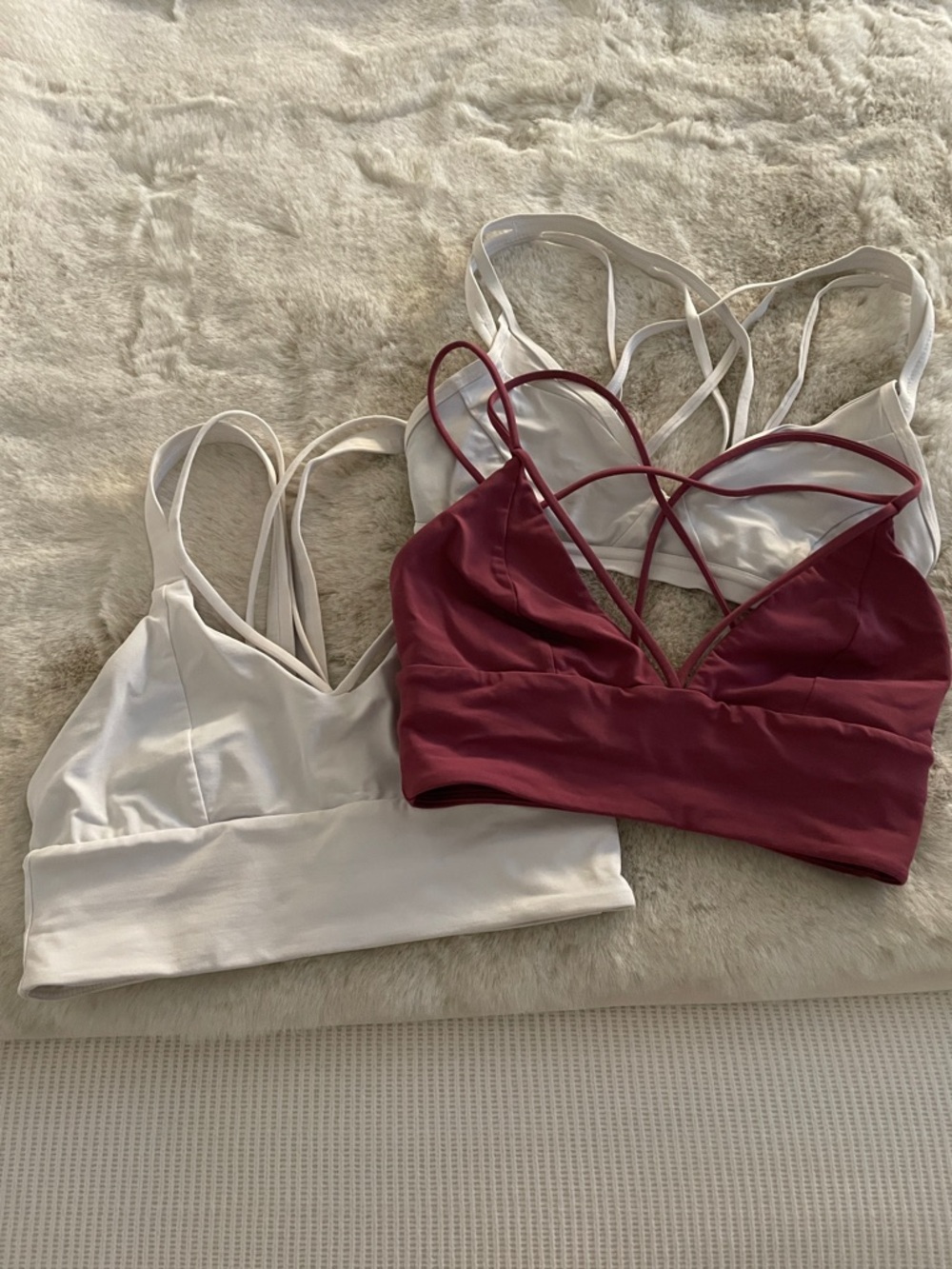 Lululemon Strappy Sports Bralettes - White & Burgundy, size 4